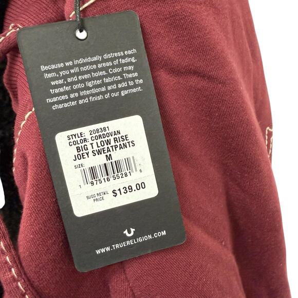 NWT True Religion Joey Mid Rise Big T Flare Sweat‎ Pants Red Women’s Size Medium - Picture 7 of 10